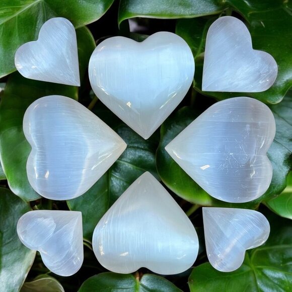 Selenite Crystal Heart, Polished Natural White Gemstone, Medium: 2.5 inches - Picture 6 of 14